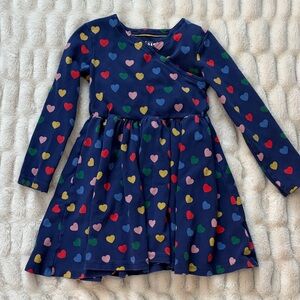 Mini Boden Navy Dress with Multicolor Hearts